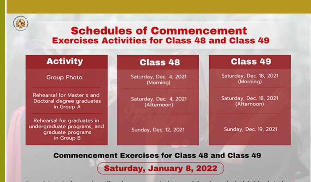 Schedule of Commencement Exercise Activities for Class 48 and Class 49