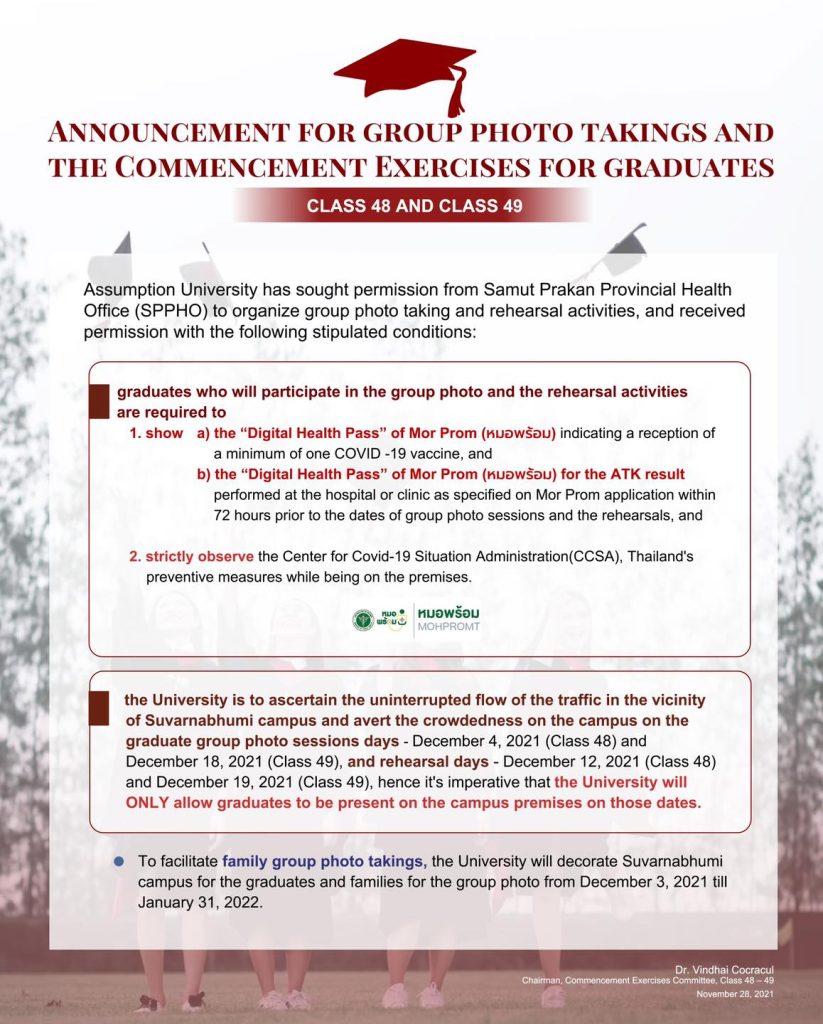 ANNOUNCEMENT FOR GROUP PHOTO TAKINGS AND THE COMMENCEMENT EXERCISES FOR GRADUATES