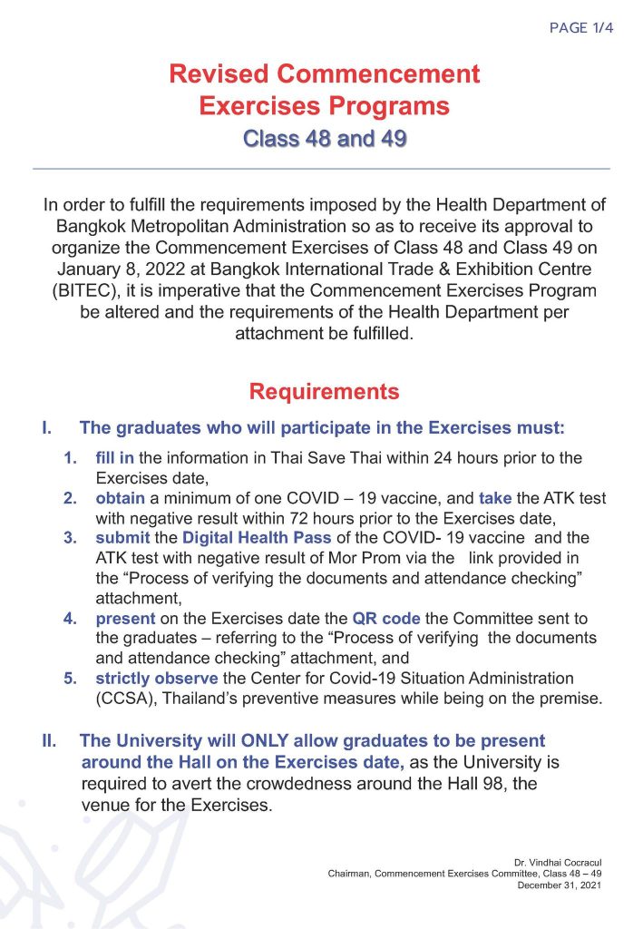 Revised Commencement Exercises Programs