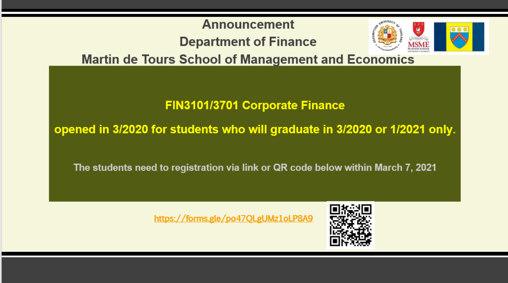 Announcement from Finance Department: Summer Course 3/2020