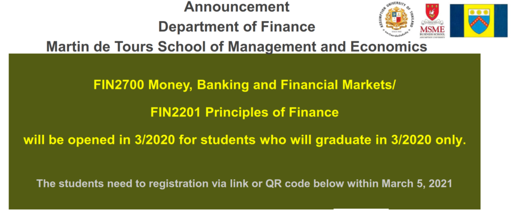 Announcement from Finance Department: Summer Course 3/2020