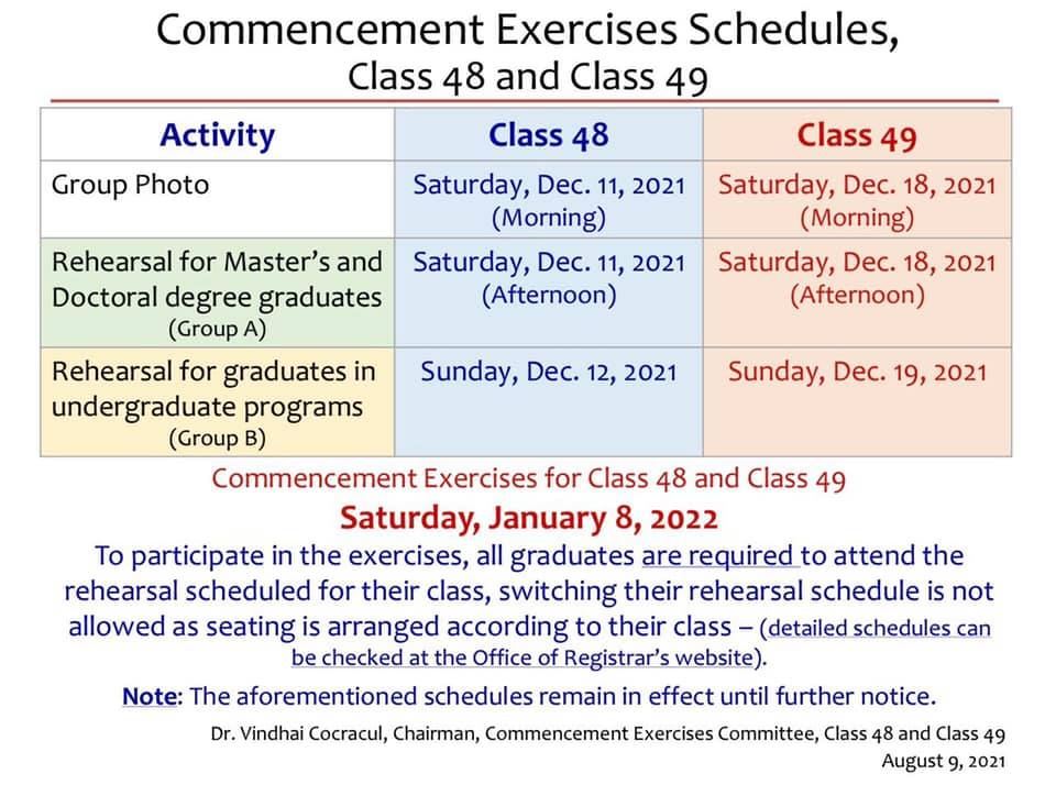 🎯Commencement Exercises Schedules, Class 48 and Class 49