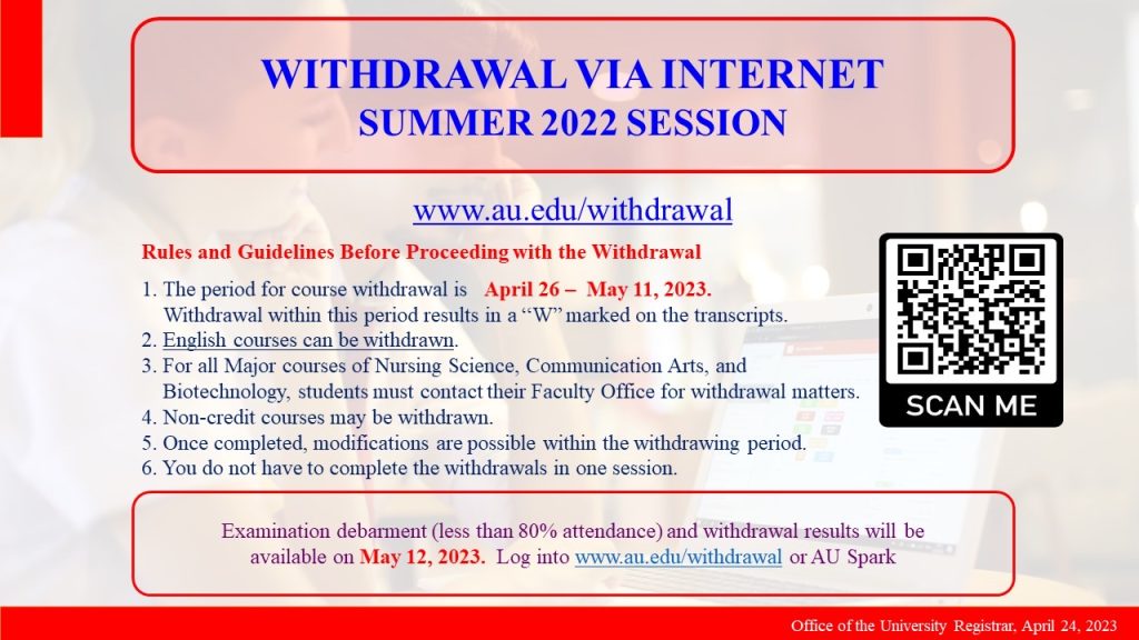 Withdrawal via Internet Summer 2022 Session