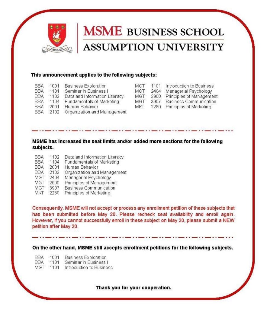 MSME’s business core courses