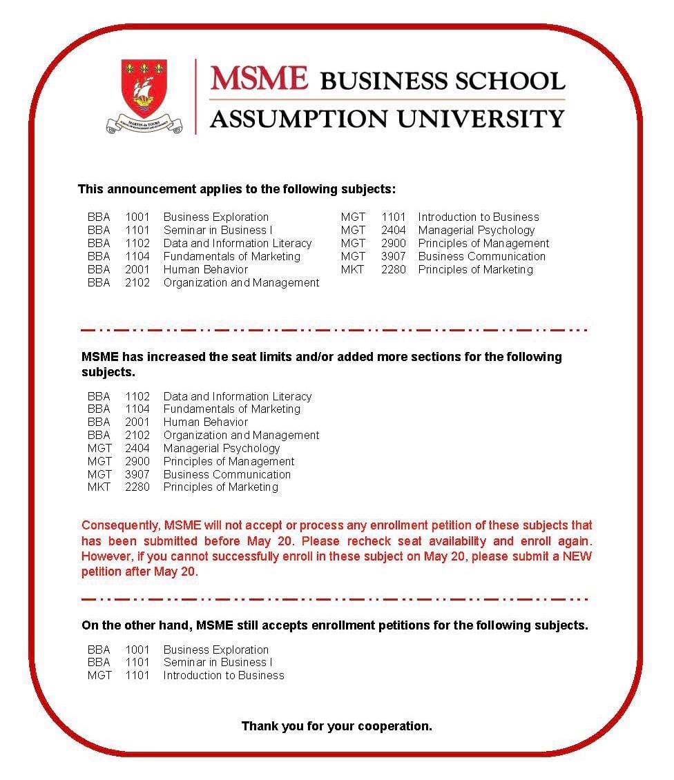 MSME’s business core courses