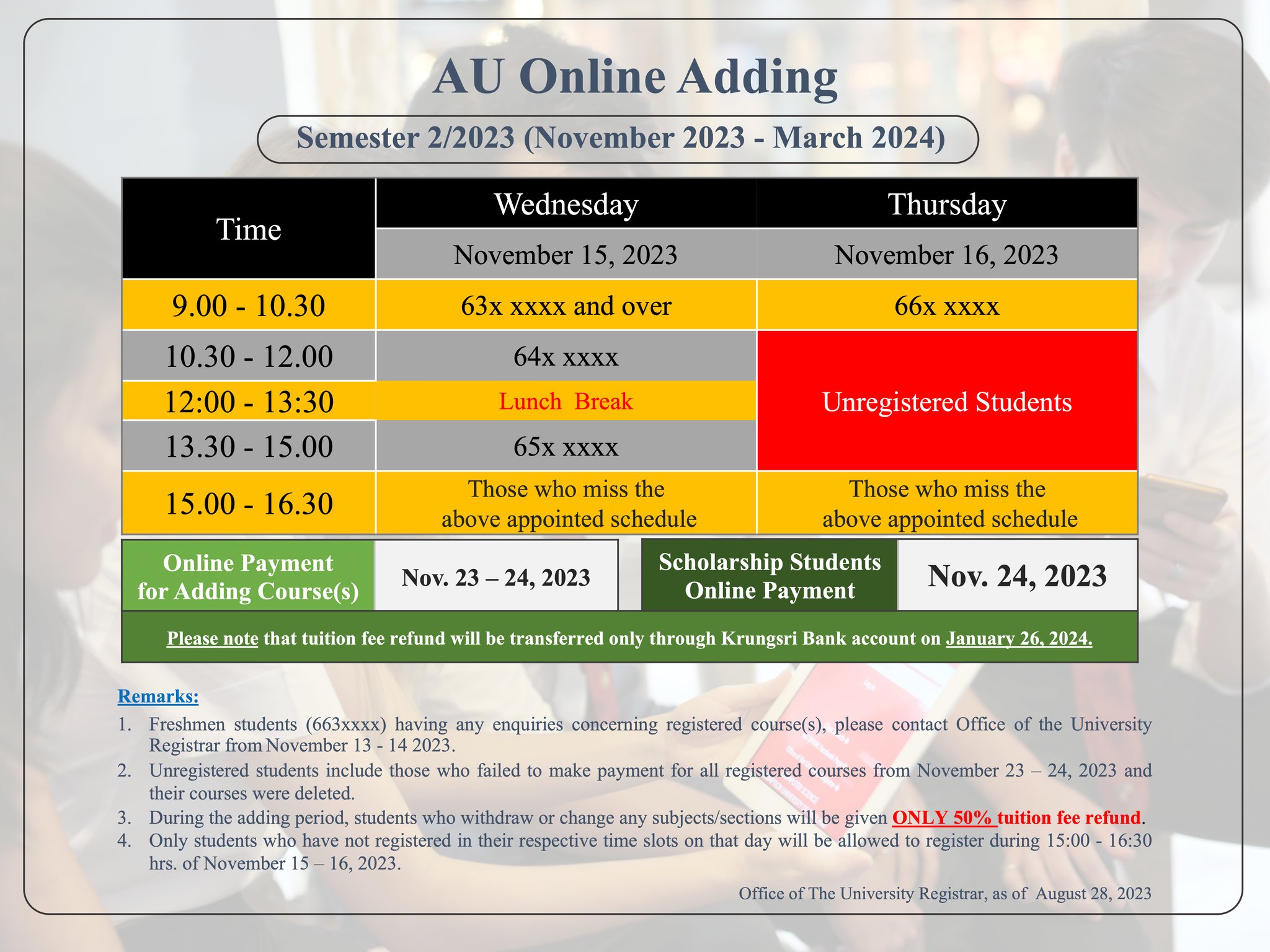 Online Adding Appointment Schedule for Nov. 2023 semester