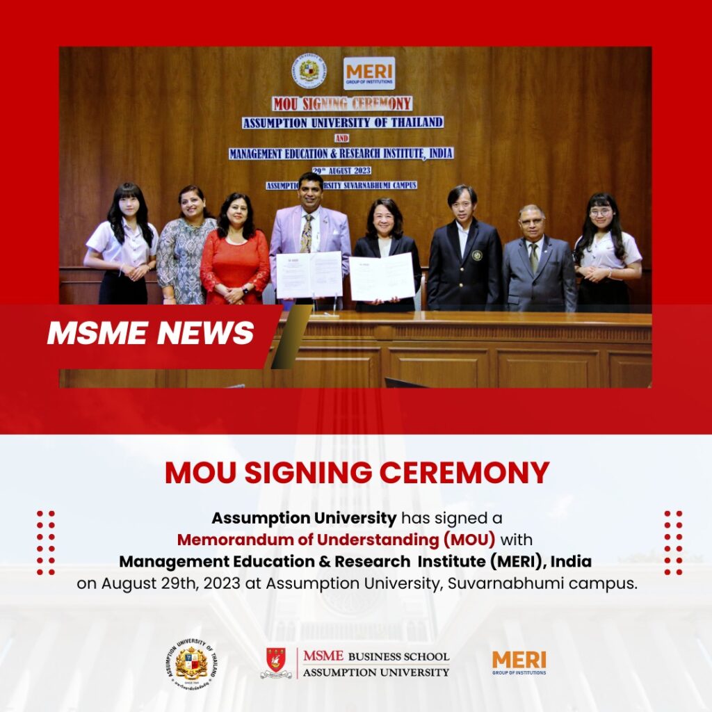 Memorandum of Understanding (MOU) with Management Education & Research Institute (MERI), India