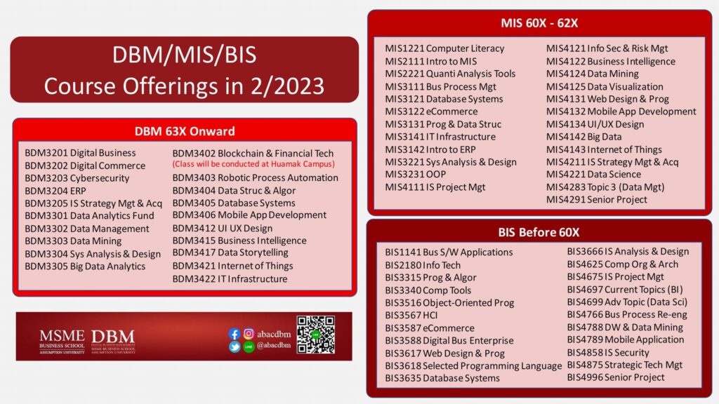 Updated DBM/MIS/BIS course offerings in 2/2023 semester
