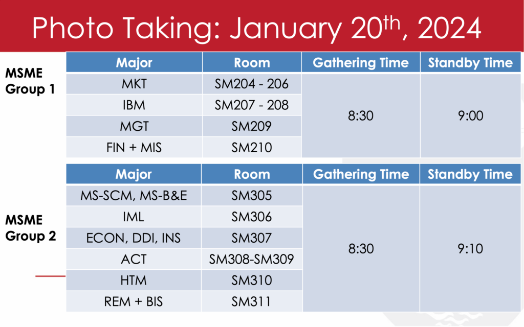Photo Taking Schedule for MSME